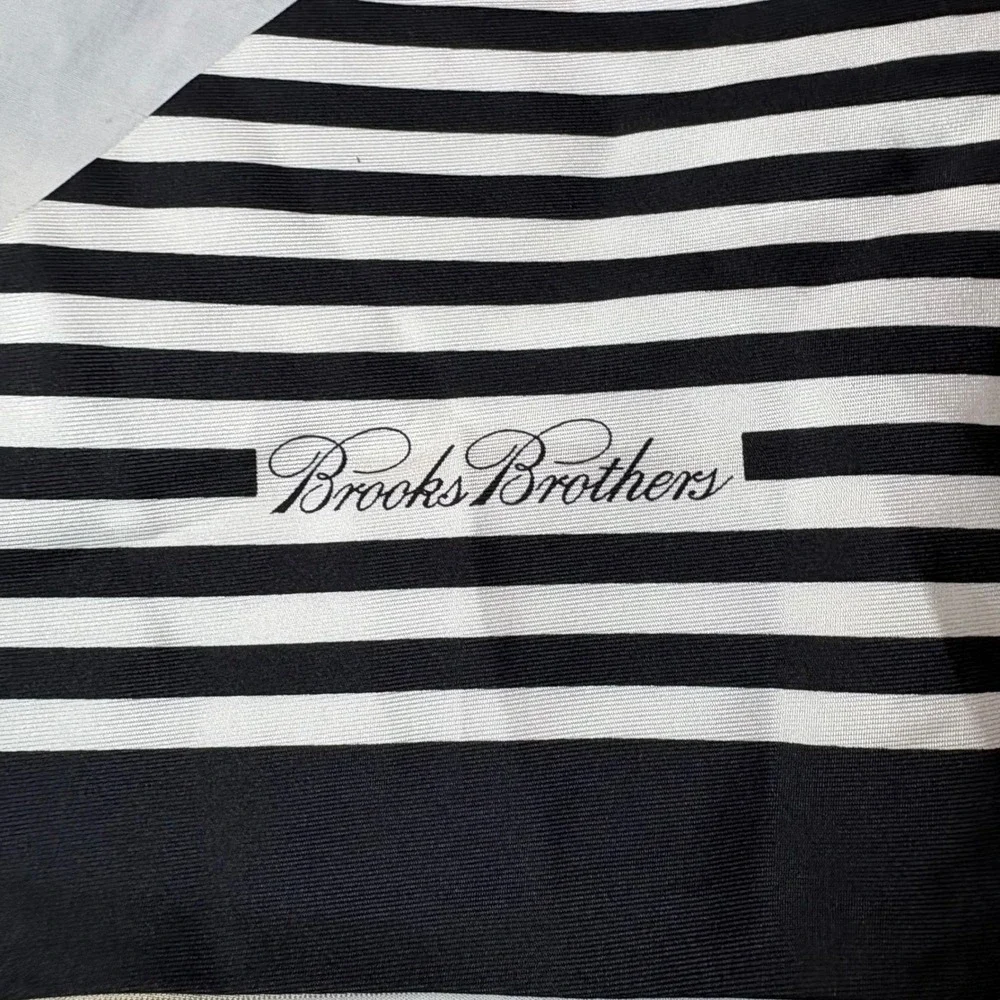 Brooks Brothers 100% Silk Skinny Scarf Striped Black White Gold Made in Italy